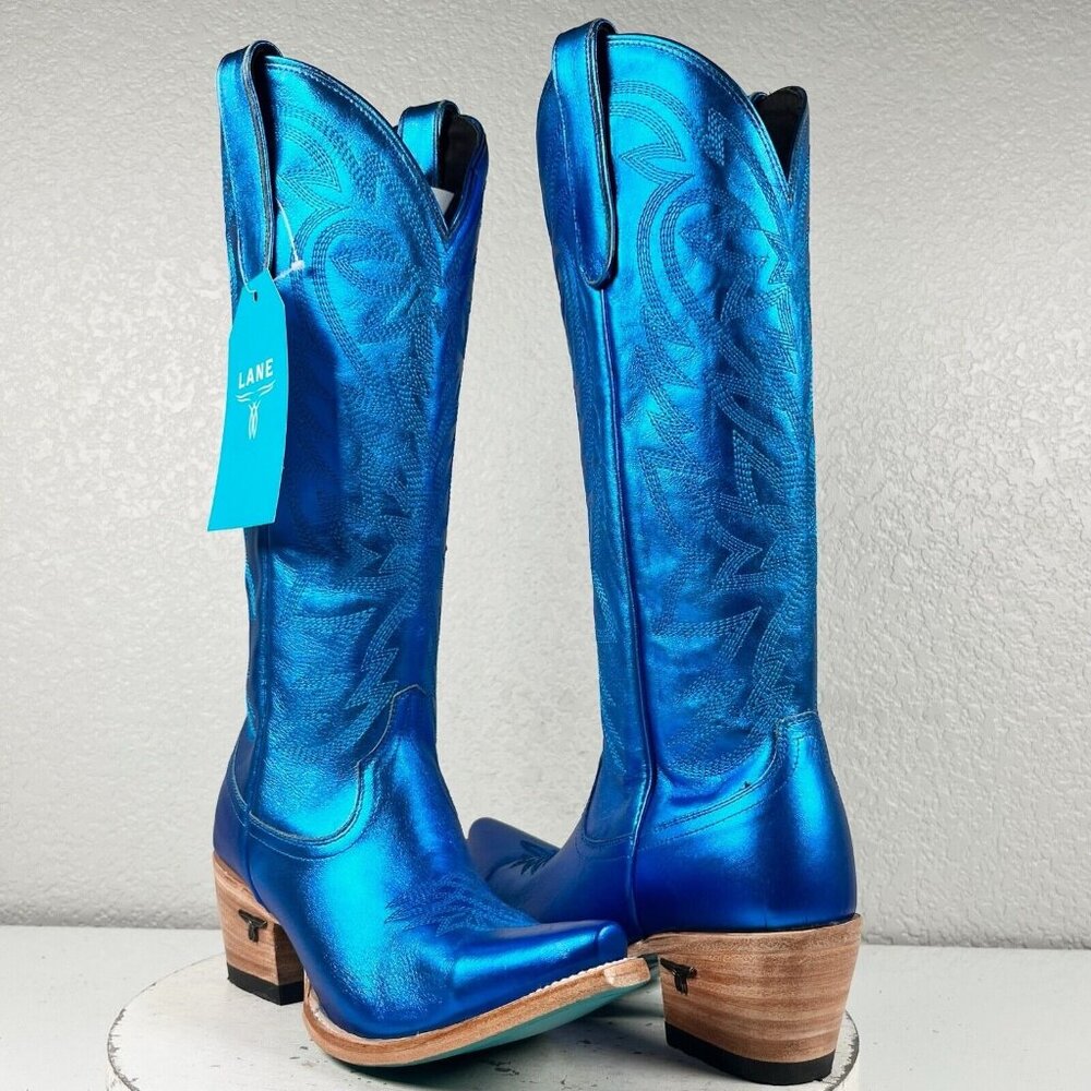 NEW Lane SMOKESHOW Womens Blue Cowboy Boots 7 Leather Western Snip Toe 15" Tall
